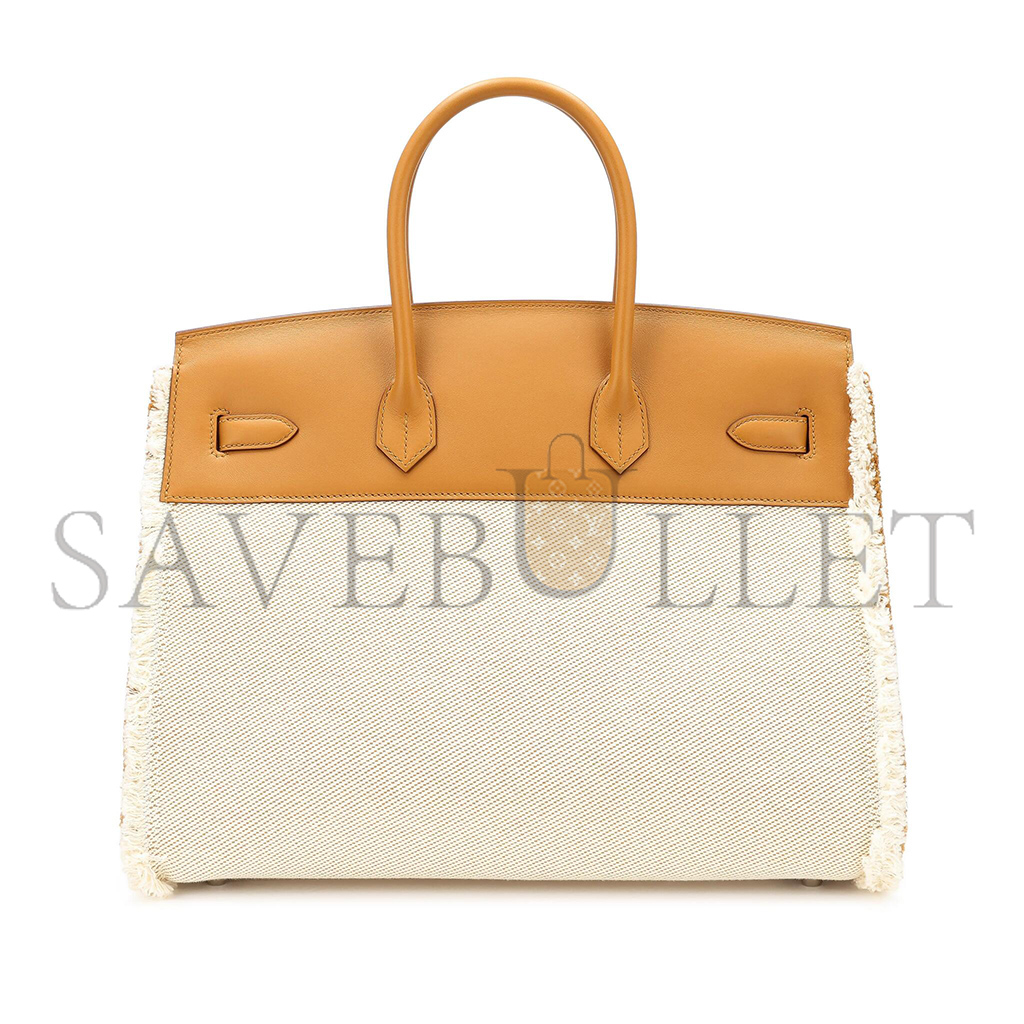 HERMÈS MASTER BIRKIN 35 SWIFT LEATHER CANVAS SESAME TASSEL SILVER BUCKLE H082686CK23 (35*25*18cm)